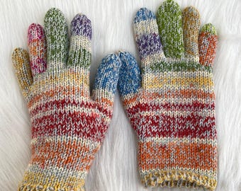 Thick wool gloves with stripes: Teen, Women Xs, S