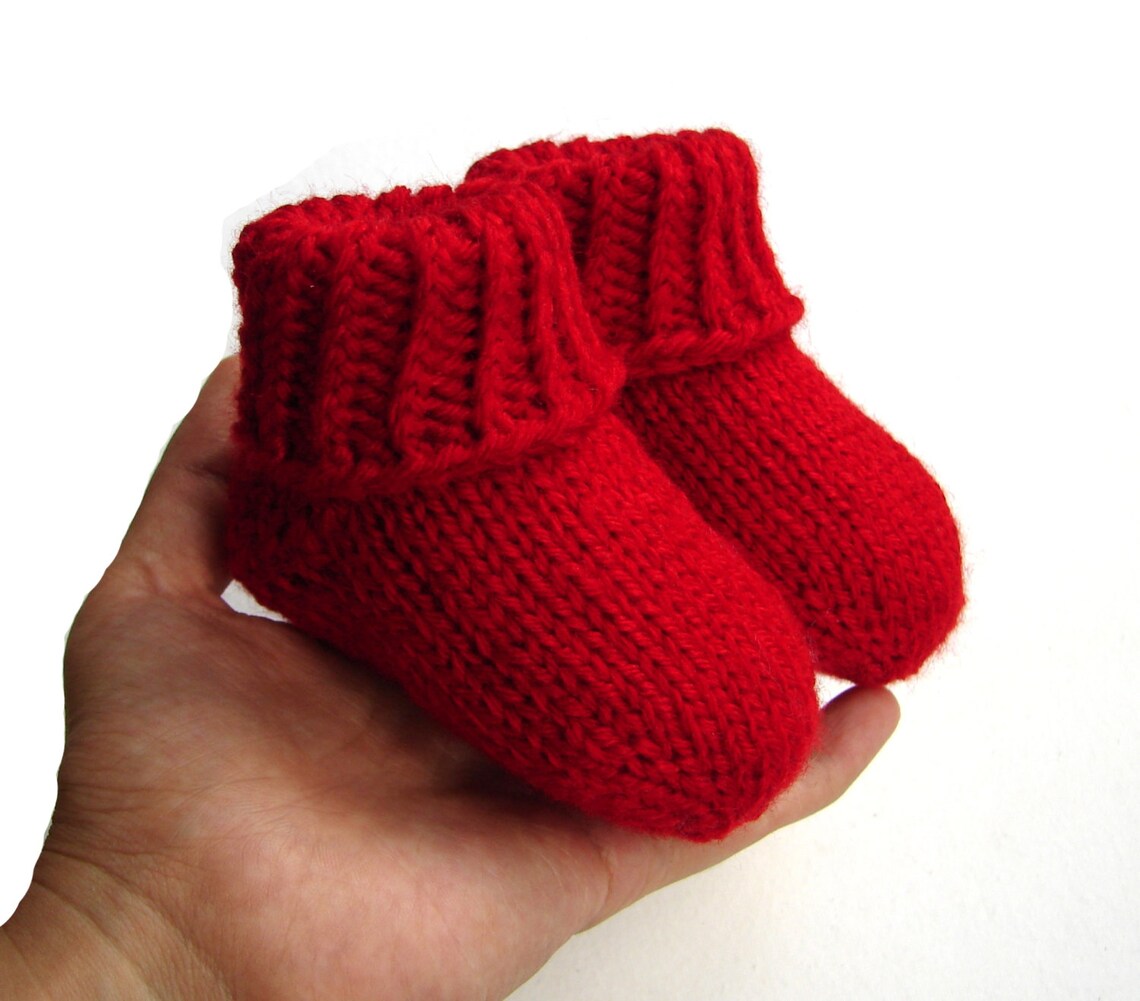Red socks handknit baby booties wool baby socks newborn Etsy