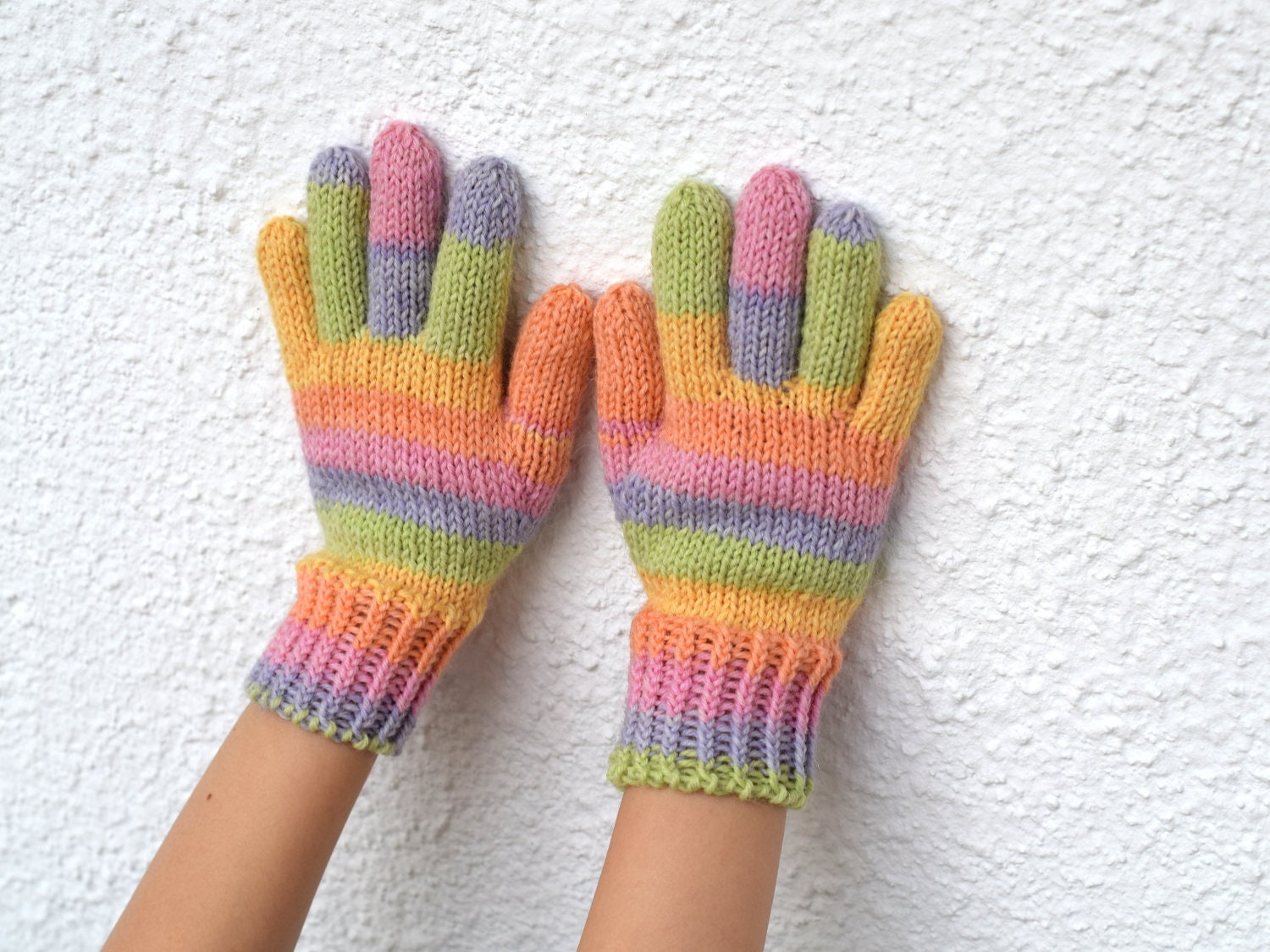 Hand Knit Rainbow Gloves, Gloves Gloves, Winter Winter Set, Made Daughter Mother Children\'s - Order or Wool Adult to Glove Etsy Striped