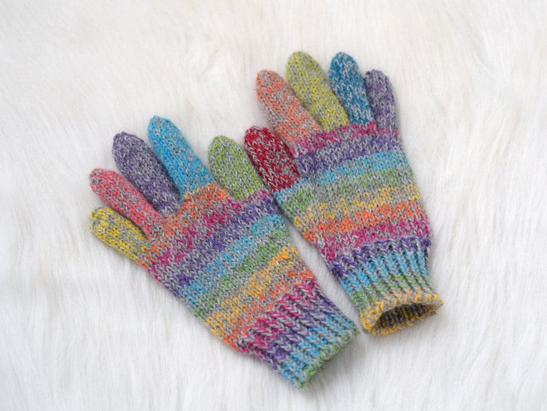 Alpaca and wool rainbow gloves, children's or adult hand knit gloves, winter gloves made to order mismatched A-B