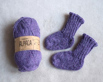 Alpaca baby socks in purple, newborn socks, stay on hand knitted socks, preemie to 1 year, babyshower gift idea, choose color and size