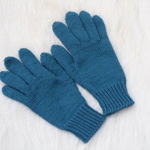 Hand knit gloves for women, teal merino wool gloves, winter gloves, size women S ready to ship image 3