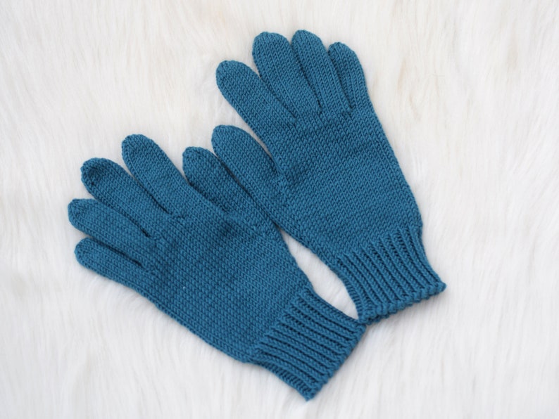 Hand knit gloves for women, teal merino wool gloves, winter gloves, size women S ready to ship image 3