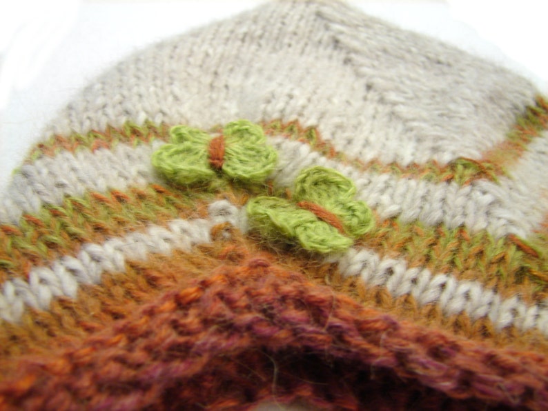 Ready to ship Beige baby fairy hat with brown stripes and green butterflies size 1 year to 3 years