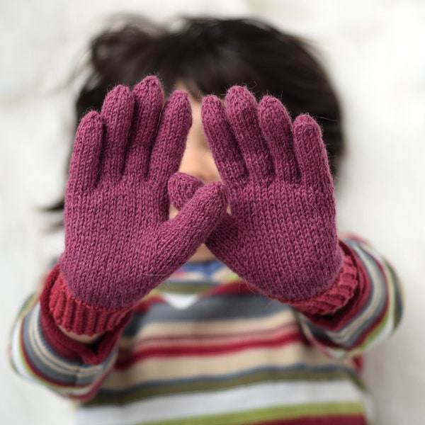 Gants en alpaga avec poignets en laine mérinos, gants d'hiver pour enfants ou adultes tricotés à la main, gants fabriqués sur commande, choisissez votre couleur et votre taille