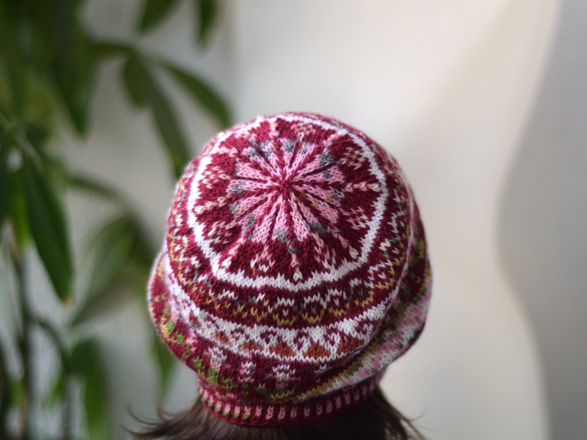 Icelandic Handknit Merino Wool Burgundy Knit Beanie The Southlander - Hand-knit Norwegian Wool Beanie Hat for  main image 4