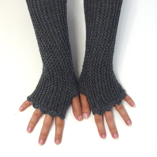 Dark gray fingerless mittens, womens accessories, charcoal texting gloves, vegan friendly, office gloves, handknit soft armwarmers