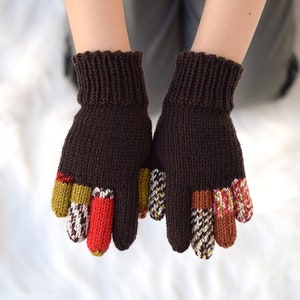 Kids' merino wool gloves, brown gloves with colored fingers, 100% wool gloves, size 3-5 years ready to ship, more colors available image 7