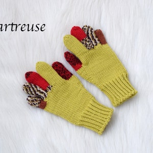 Kids' merino wool gloves, brown gloves with colored fingers, 100% wool gloves, size 3-5 years ready to ship, more colors available image 2