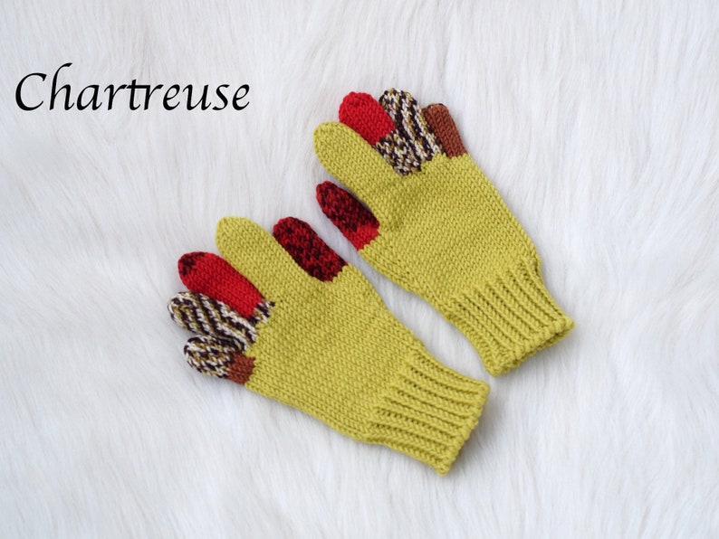 Kids' merino wool gloves, brown gloves with colored fingers, 100% wool gloves, size 3-5 years ready to ship, more colors available image 2