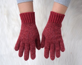 Alpaca and wool gloves, marsala color, hand knit winter gloves for women in light burgundy, size M ready to ship, other sizes Made to order