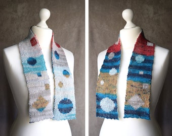 Kids winter scarf, double sided wool scarf with circles and squares, soft warm scarf in colorful stripe, matching adult scarf available