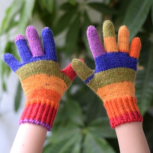 Kids wool gloves, bohemian striped wool winter gloves, adult or children sizes, ready to ship or made to order
