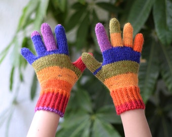 Kids wool gloves, bohemian striped wool winter gloves, adult or children sizes, ready to ship or made to order