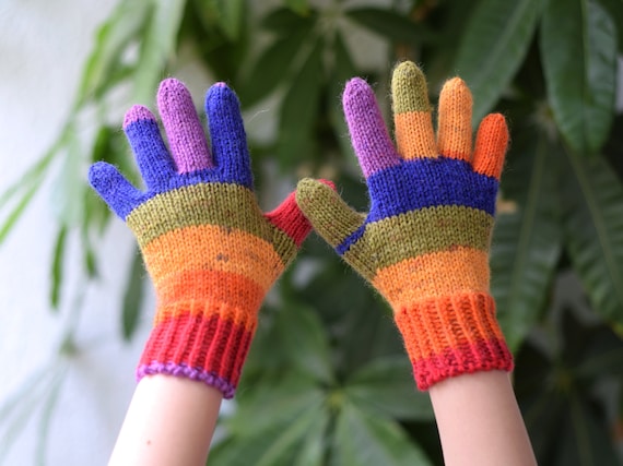 Kids Wool Gloves, Bohemian Striped Wool Winter Gloves, adult or Children Sizes, Ready to Ship or Made to Order