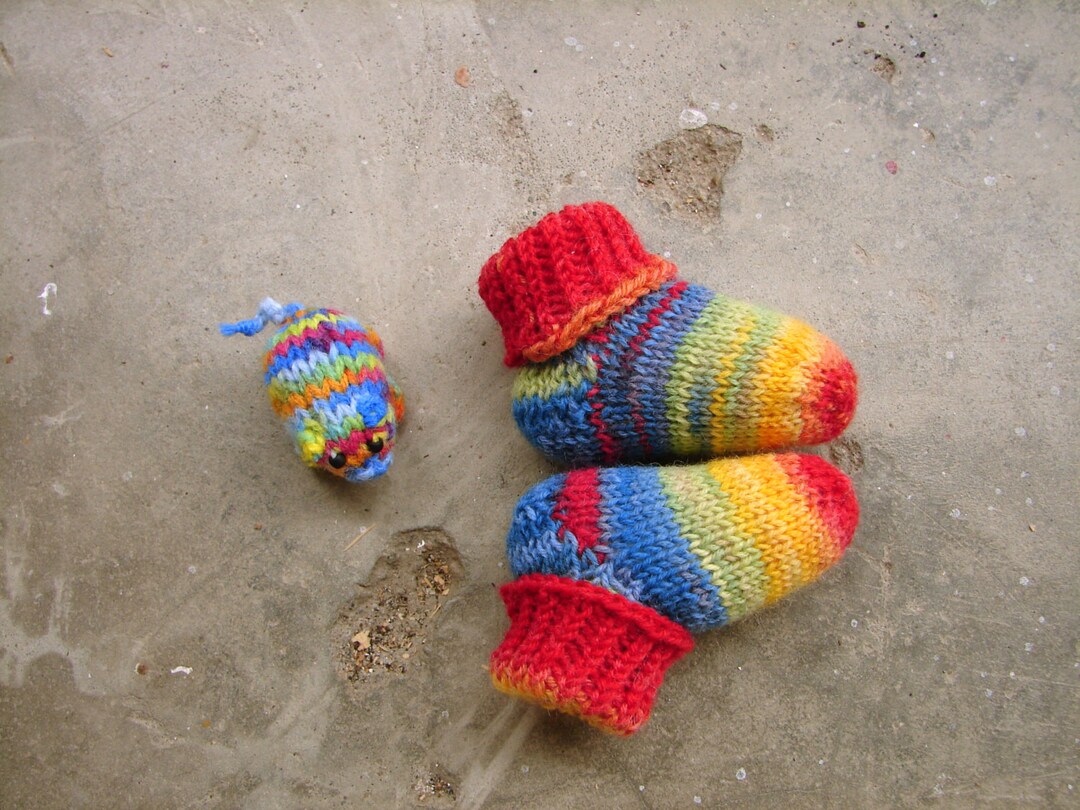 Rainbow Striped Baby Socks, Stayon Socks, Baby Gift in Red Yellow