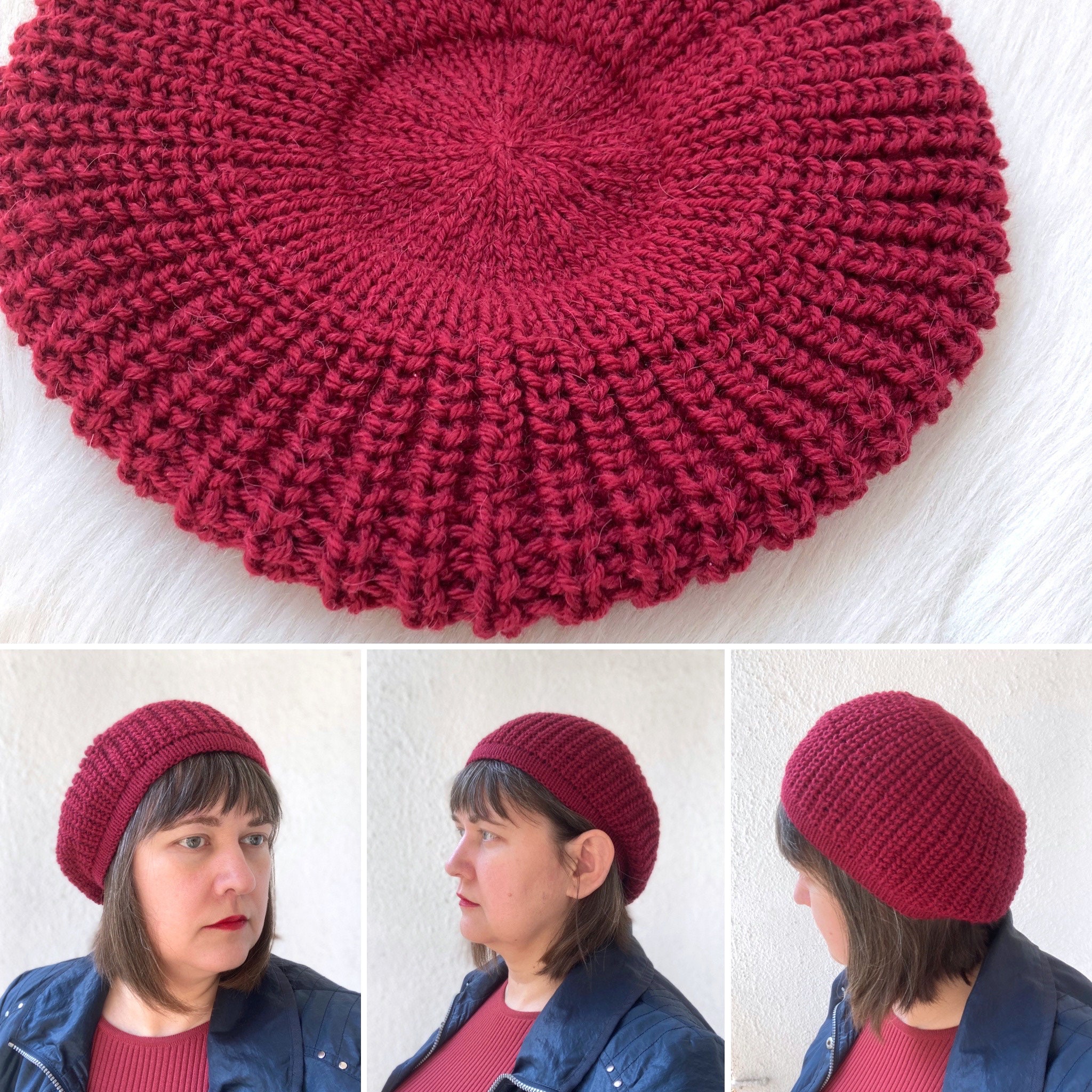 Women\'s Burgundy orange, white or gray hand knit Beret Orange Beret main image 4