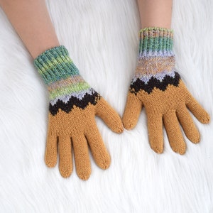 Guantes de lana tejidos a mano exclusivos, guantes verdes y mostaza, guantes de invierno listos para enviar en talla XS de mujer, otros tamaños hechos a pedido