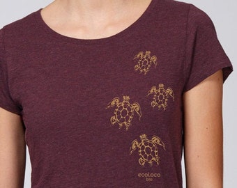 Women yoga organic modal T-shirt TATOO TURTLES Fair Trade Artisan France vegan ethical fashion