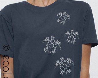 T shirt bio TORTUES MAORIS  imprimé en France artisan mode éthique équitable vegan fairwear