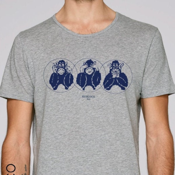 T-shirt bio d'été TROIS SINGES de SAGESSE équitable imprimé en France artisan