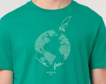 men eco-activist organic T shirt BEE FREE Fair Trade Artisan France vegan ethical fashion