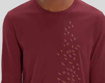 nature lover organic T-shirt BIRDS long sleeves Fair Trade Artisan France vegan ethical fashion