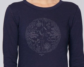 T shirt bio manches longues été LA ROUE de la VIE Mandala imprimé en France artisan mode éthique équitable fairwear vegan