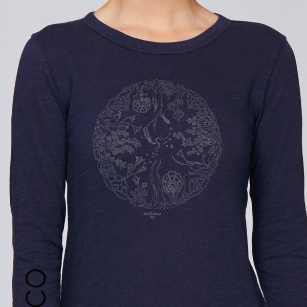 T shirt bio manches longues été LA ROUE de la VIE Mandala imprimé en France artisan mode éthique équitable fairwear vegan