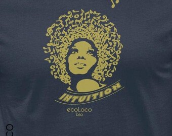 Camiseta de algodão orgânico INTUITION - Serigrafada à mão na França com amor - Vegana de comércio justo com certificação Gots para ioga e muito mais