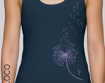 T-shirt biologica DANDELION - Serigrafata a mano in Francia con amore - Certificazione vegana del commercio equo e solidale per yoga e altro