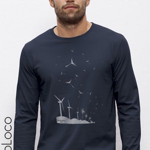 eco-activist organic T-shirt long sleeves WIND TURBINE Fair Trade  Artisan France vegan ethical fashion