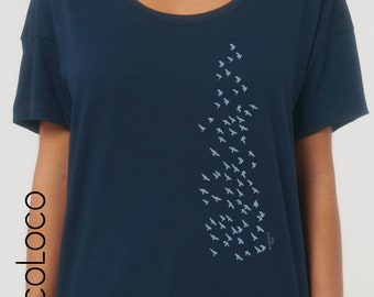 organic Loose T-shirt BIRDS Fair Trade Artisan France vegan  ethical fashion