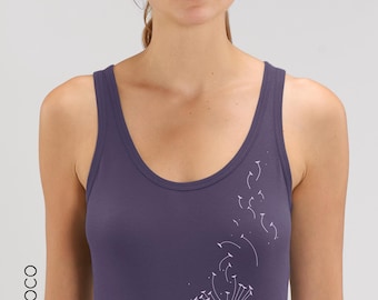 T-shirt biologica DANDELION - Serigrafata a mano in Francia con amore - Certificazione vegana del commercio equo e solidale per yoga e altro