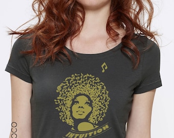 Camiseta de algodão orgânico INTUITION - Serigrafada à mão na França com amor - Vegana de comércio justo com certificação Gots para ioga e muito mais