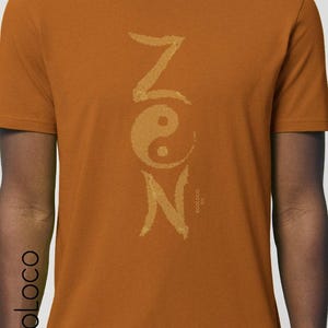 Organic T-Shirt ZEN yin-yang calligraphy - Hand-Silkscreened in France with love - Fair Trade Vegan Gots Certified for yoga and more