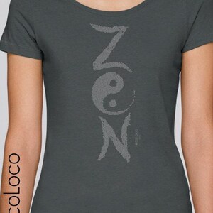 Organic T-Shirt ZEN yin-yang calligraphy  - Hand-Silkscreened in France with love - Fair Trade Vegan Gots Certified for yoga and more