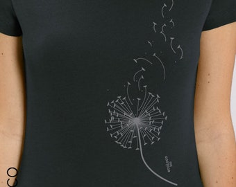 T-shirt biologica DANDELION - Serigrafata a mano in Francia con amore - Certificazione vegana del commercio equo e solidale per yoga e altro
