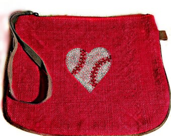 Women's Bling Baseball Wristlet makeup bag pouch w/ bling baseball heart - bling baseball - baseball mom gift - custom gift for mom - gift