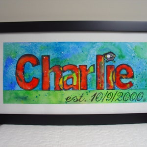 Original watercolor, name painting, special order, any name, any color, personalized, wall art, unique and one of a kind
