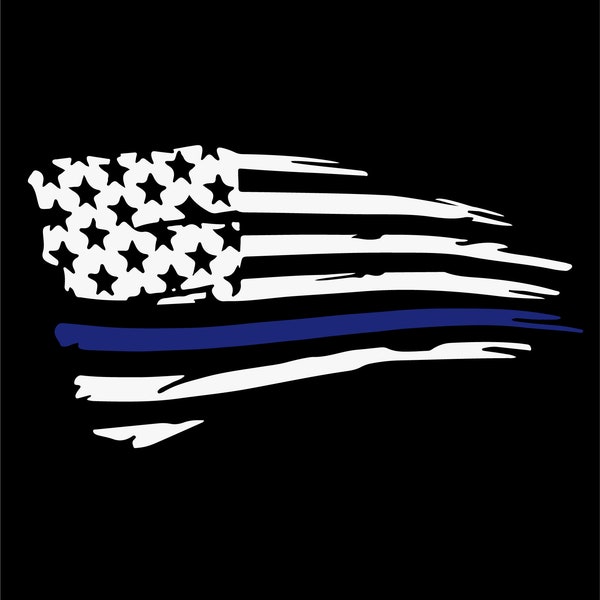 Distressed Thin Blue Line Flag Car Window Decal ~ Law Enforcement Vinyl Decal Sticker