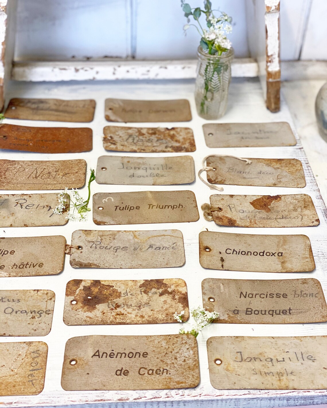 Three vintage French metal Rose/plant labels Etsy