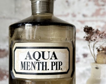 Antique Aqua Menth.Pip. Apothecary Bottle with stopper