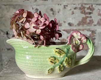 Shorter & Son Ltd. Hand painted sauce jug with pink flower finial to handle