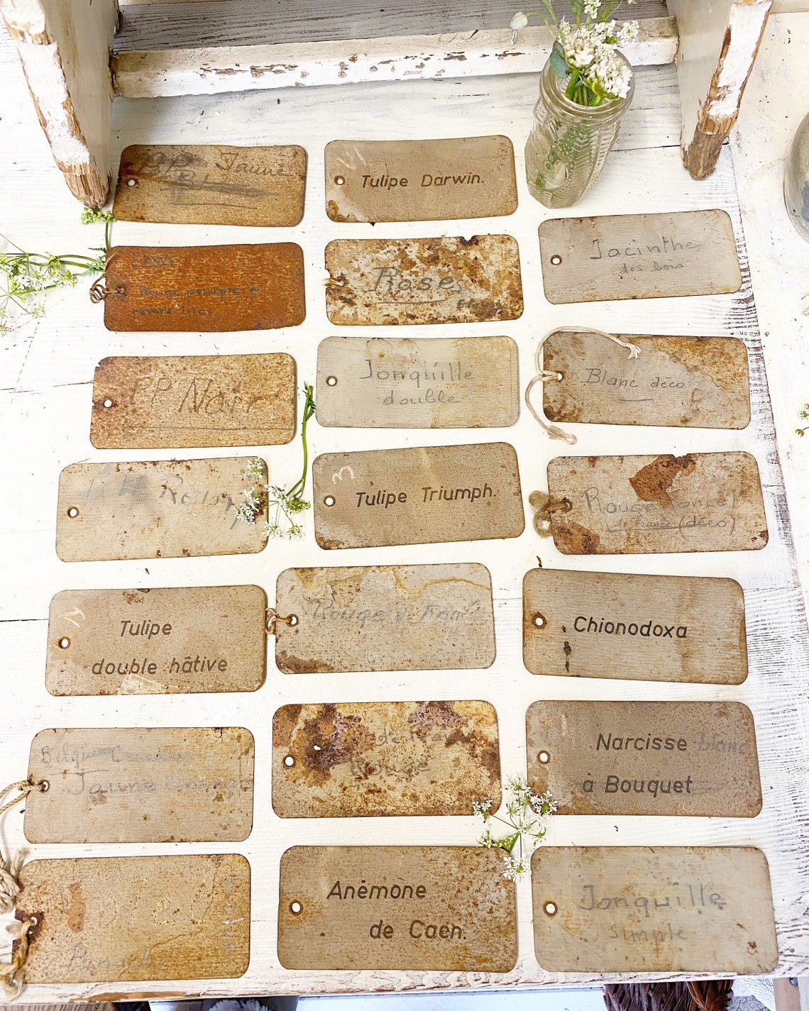 Three vintage French metal Rose/plant labels Etsy