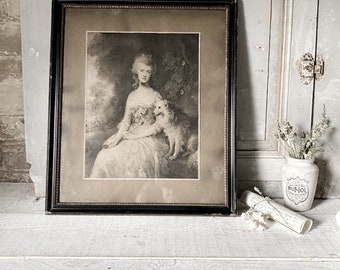 A lovely antique framed Gainsborough portrait print of a lady