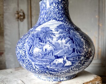 A stunning vintage blue and white Fenton ‘Ye Olde’ Foley Ware vase