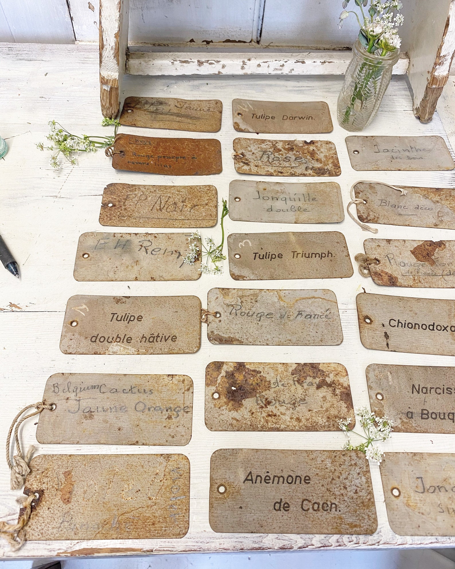 Three vintage French metal Rose/plant labels Etsy