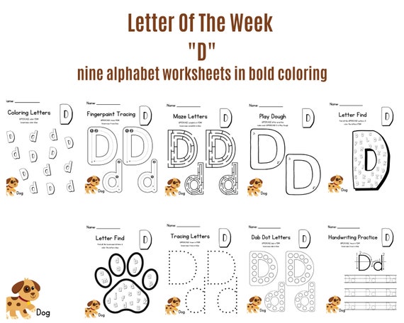 Letter of the week: LETTER D-NO PREP WORKSHEETS- LETTER D Alphabet