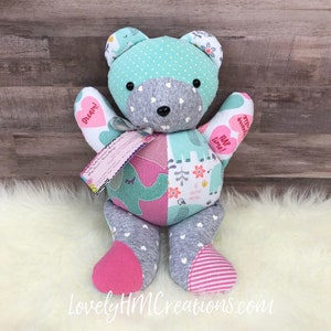 Baby Memory Bear 13 Keepsake Bear Embroidered Baby Bear Newborn Gift Made from Baby Clothes image 1